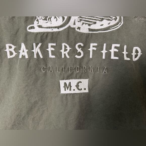 Howe Army Green Embroidered Bikercore Shirt Jacket Size Medium Bakersfield Cali - Picture 7 of 12